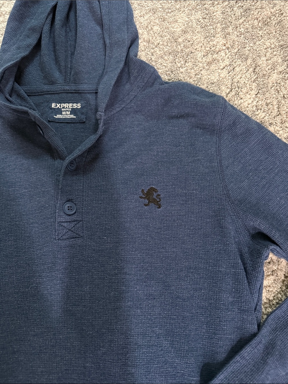 Express Navy Hooded Henley Long-Sleeve Shirt - Picture 3 of 4